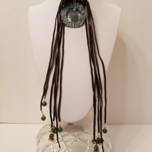 Leather choker with turquoise metal pendant