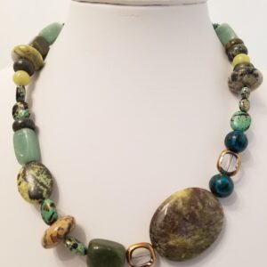 Yellow Turquoise and Jade necklace 24"