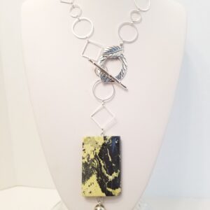 Silver plated metal with Yellow Turquoise pendant. 30" Necklace.