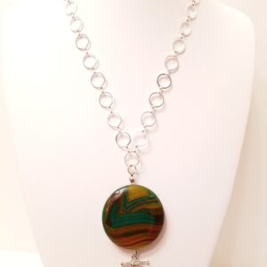 Silver plated metal chain with Condor Agate pendant. 26" necklace