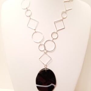 Silver plated metal chain with Black Onyx pendant necklace. 26"