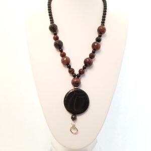 Black Onyx beads and pendant with resin beads 26"