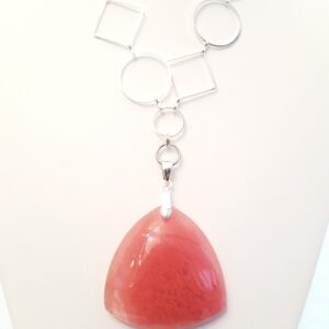 Silver plated metal chain with coral pendant 26" necklace