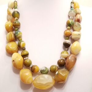 Peafowl agate and tumble stone necklace 16 "