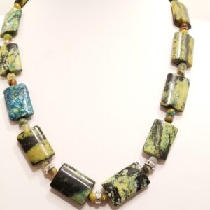 Yellow jasper and peafowl necklace