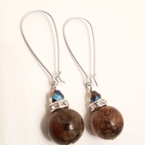Tobacco scale agate silver plated earrings