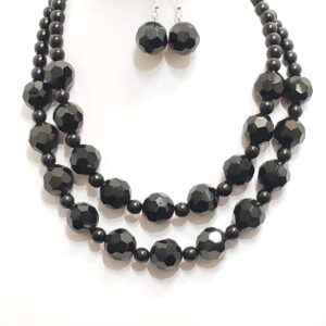 Black double strand necklace 2pc set